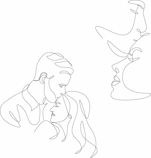 Retrato lineal de un hombre y una mujer enamorados