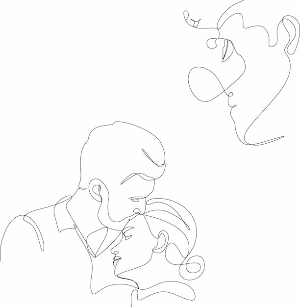 Retrato lineal de un hombre y una mujer enamorados