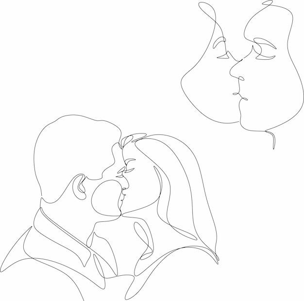 Retrato lineal de un hombre y una mujer enamorados