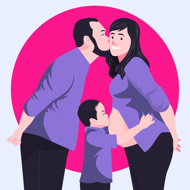 Retrato de maternidad dibujado a mano con ilustración del concepto de familia