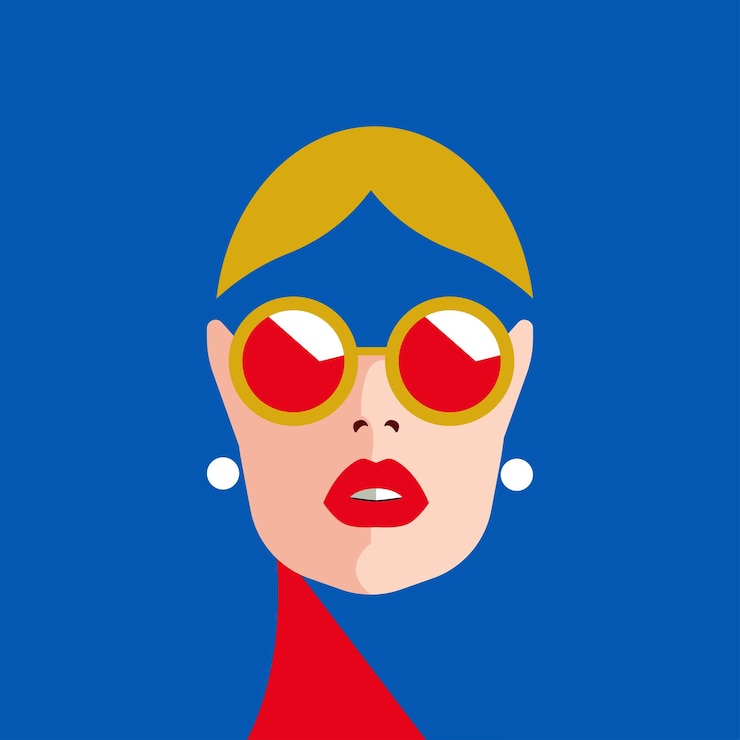 Vector retrato de moda de una chica modelo con gafas de sol. estampado de camiseta. estilo vintage