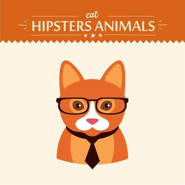 Retrato de moda de gato inconformista con gafas y arco concepto plano ilustración vectorial