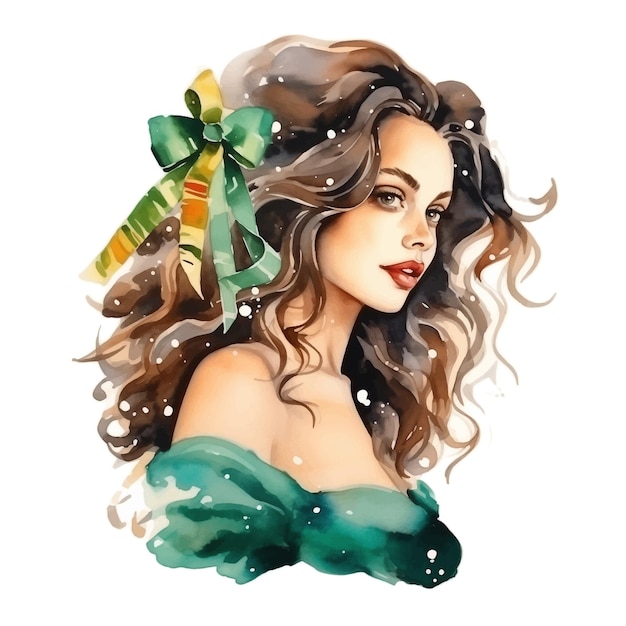 Vector retrato de moda de una mujer joven en navidad