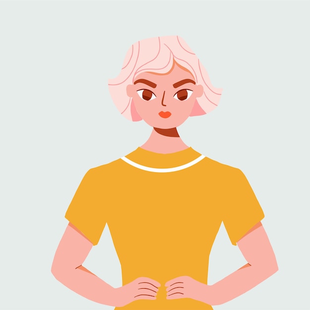 Retrato de moda de una niña con pelo corto. ilustración de vector brillante en estilo plano.