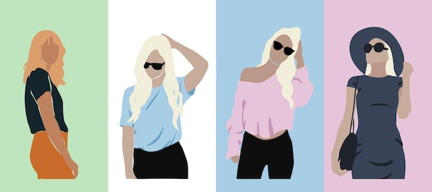 Vector retrato de modelo de mujer de moda con gafas de sol y poses