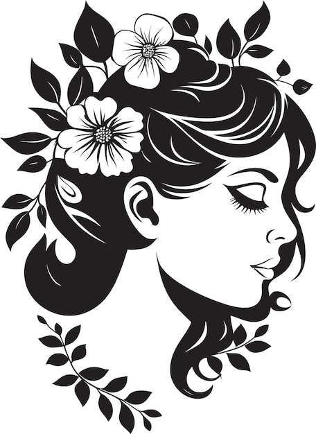 Retrato moderno de flor Emblema de mujer negra Esencia de flor artística Cara vectorial elegante