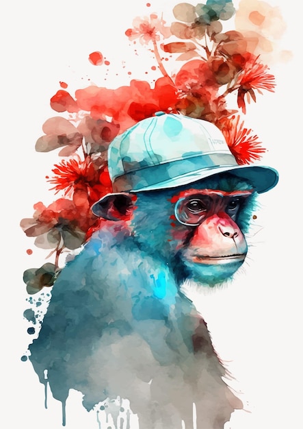 Vector retrato de mono de acuarela