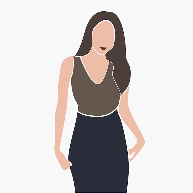 Retrato de mujer abstracto dibujado a mano Ilustración de moda de arte contemporáneo gráfico