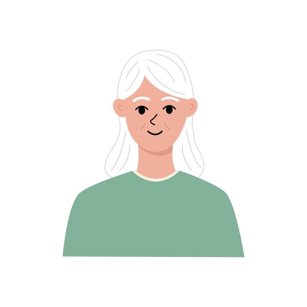 Vector retrato de mujer anciana moderna plana niza anciana personaje canoso retrato de cabeza de cara