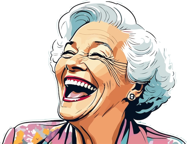 retrato de una mujer anciana riendo