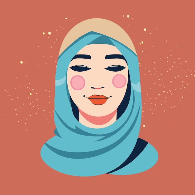 retrato de una mujer Beautifiul Hijab mujeres musulmanas niña cara cabeza plana ilustración mínima