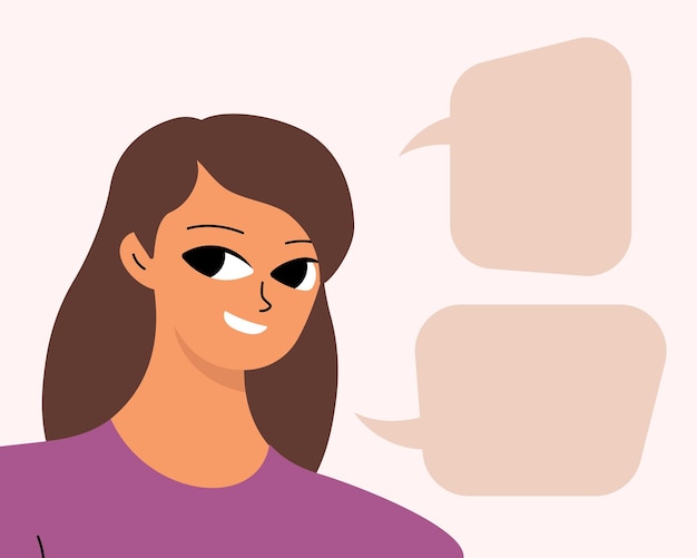 Retrato de mujer bonita con burbujas de discurso Avatar femenino