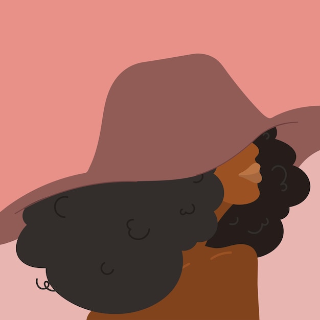 Retrato de mujer Chica de piel negra afroamericana en el sombrero Mujer afro Mujer africana americana Mujer negra Cabello rizado Niñas africanas Hermosa mujer negra África oscura Cara de niña Cabello rizado