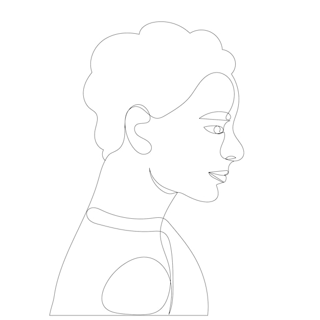 Retrato mujer en dibujo de perfil por un vector de línea continua