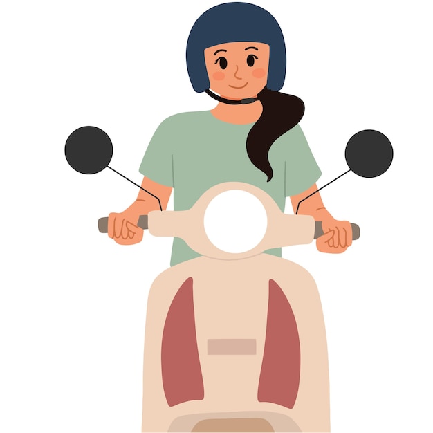 Vector un, retrato, de, mujer, equitación, motocicleta, ilustración