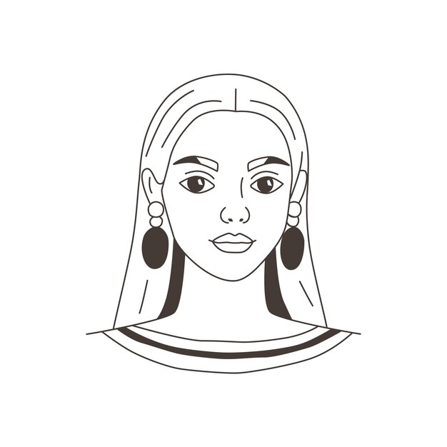 Vector retrato de mujer en estilo dibujado a mano avatar de la cara de la niña esquema de líneas para el diseño ilustración vectorial aislada de icono simple