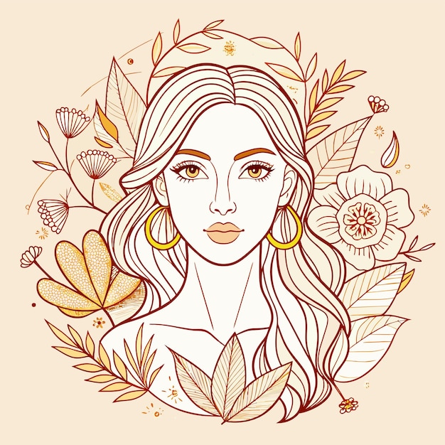 Vector un retrato de una mujer con flores y una imagen de una mujer