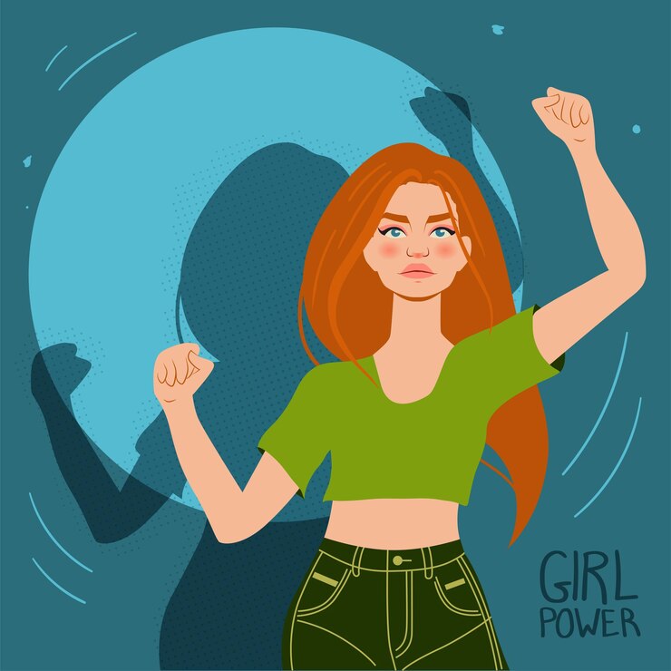 Vector retrato de una mujer fuerte e independiente pintura pop art en color obra de arte vectorial ilustración plana fas