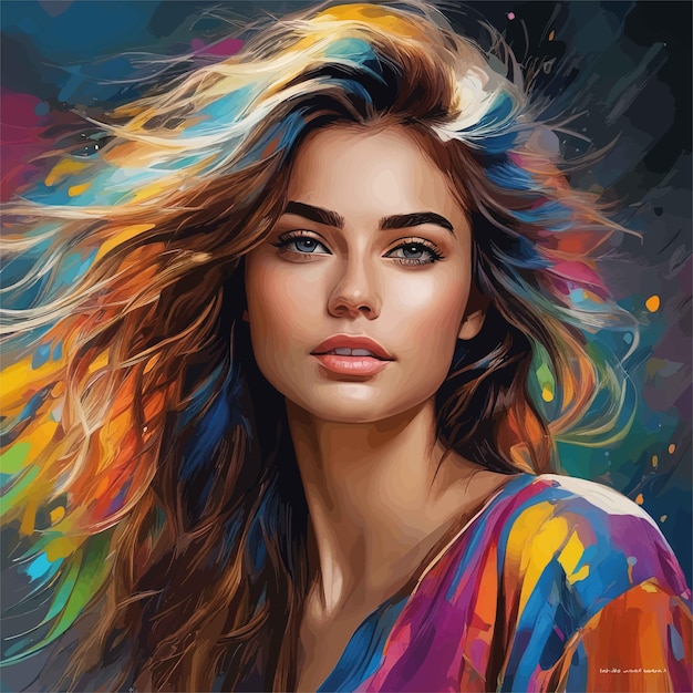Retrato de mujer hermosa joven con maquillaje colorido y peinado concepto de belleza y moda