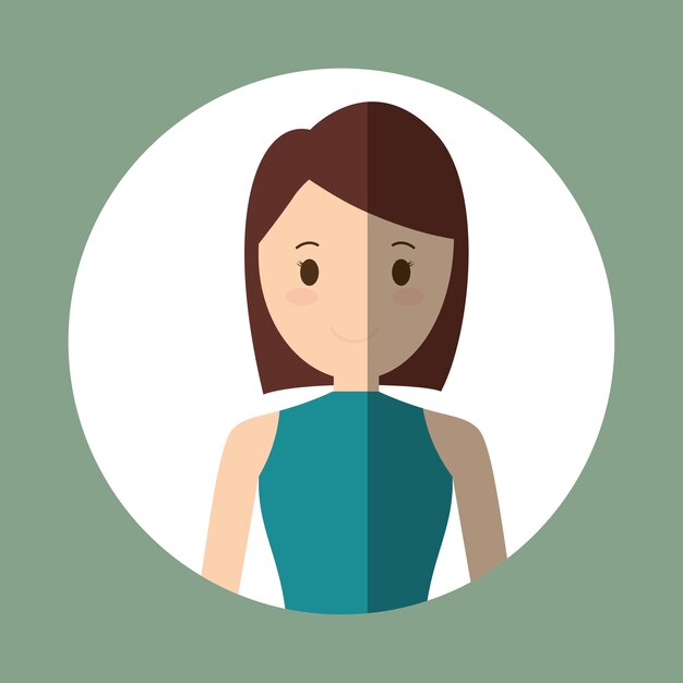 Vector retrato de mujer joven con imagen de icono de marco de color redondo