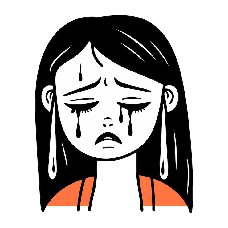 Vector retrato de una mujer llorando ilustración vectorial en estilo de caricatura
