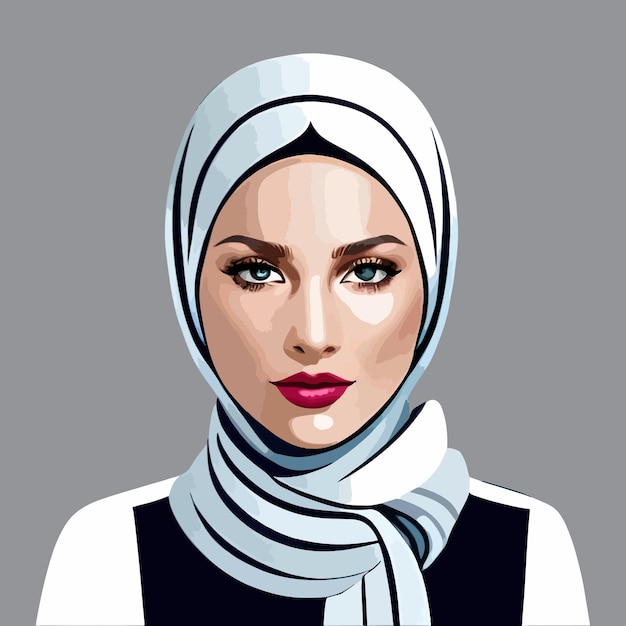 Vector retrato de una mujer musulmana con hijab blanco