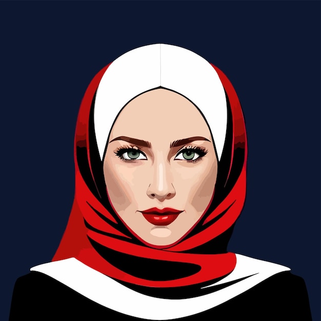 Retrato de una mujer musulmana con hijab rojo y blanco