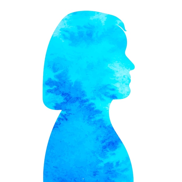 Vector retrato mujer en perfil acuarela silueta aislado