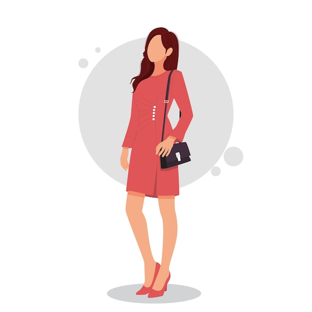 Vector retrato, de, un, mujer, posar, en, elegante, trajes, ilustración