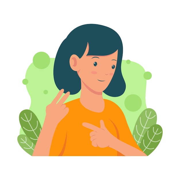 Retrato de una mujer en pose de mano de paz