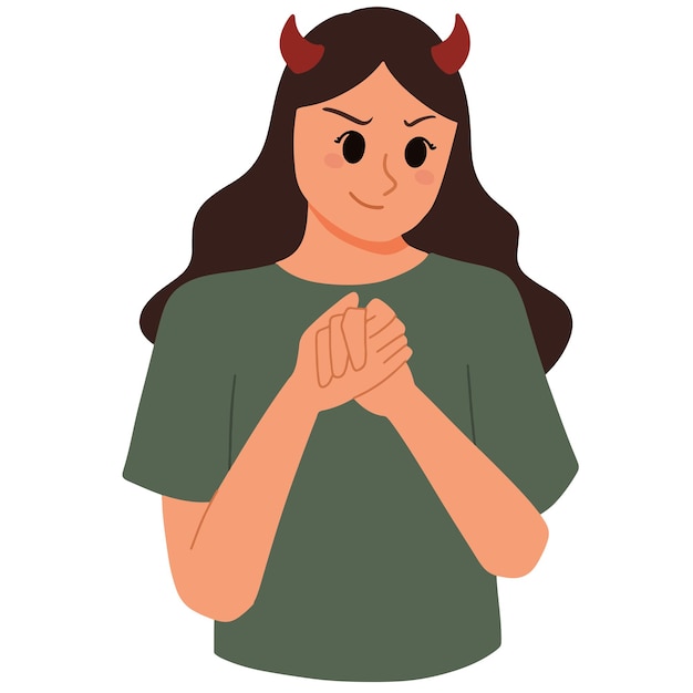 Un retrato de una mujer que tiene una ilustración de gesto de plan malvado