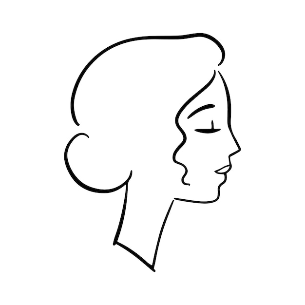 Retrato de mujer retrato de perfil romántico estilo dibujado a mano logotipo simple para productos de belleza