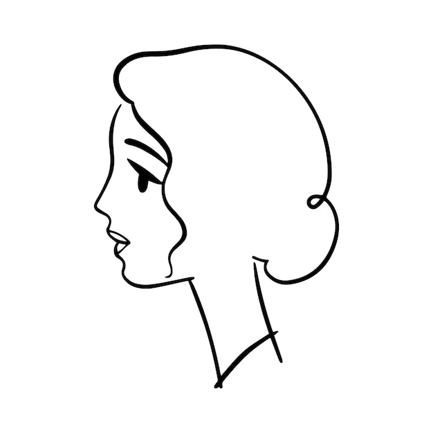 Retrato de mujer retrato de perfil romántico una niña con un moño estilo dibujado a mano Logotipo simple