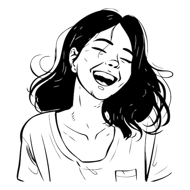 Retrato de una mujer riendo ilustración vectorial en estilo boceto