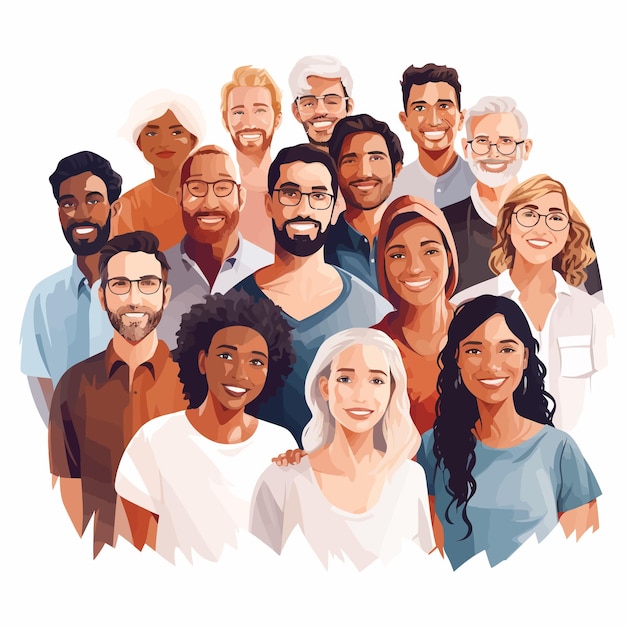 Vector retrato de una multitud multicultural y multiétnica de hombres diferentes