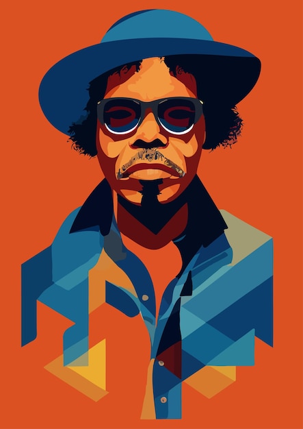 Vector retrato, de, músico, bluesman, extracto, ilustración