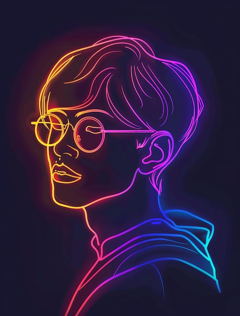 Vector un retrato de neón de un hombre con gafas