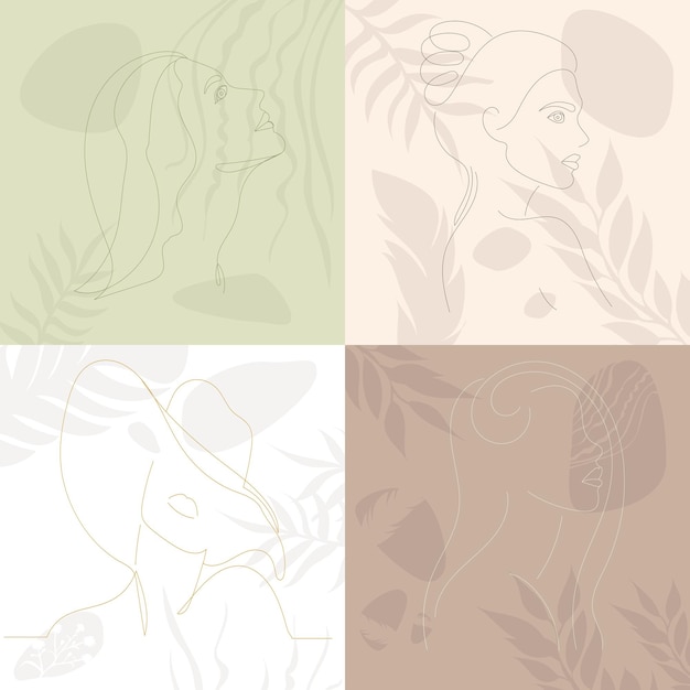 Retrato de una niña dibujando por una línea sobre un fondo abstracto, vector