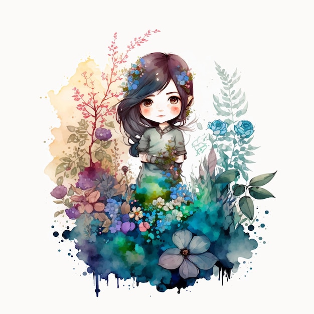 Retrato de una niña con flores