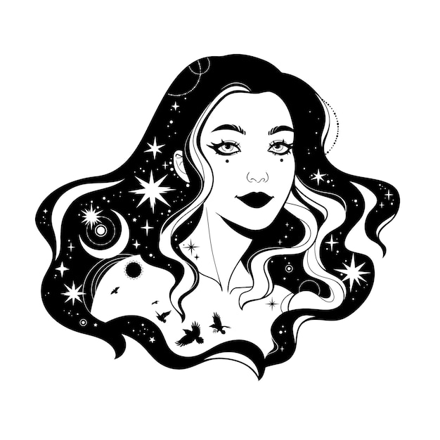 Retrato de una niña hada con cabello espacial