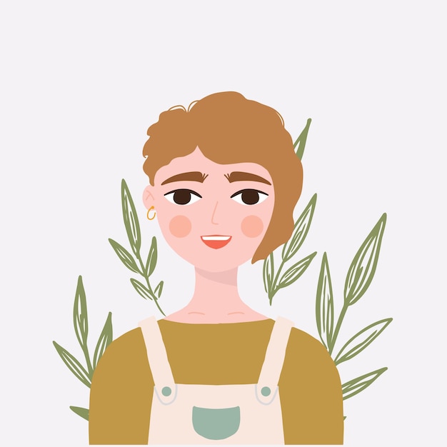 Vector retrato de una niña de pelo corto avatar