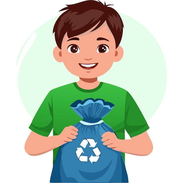 Retrato de un niño con un concepto de reciclaje