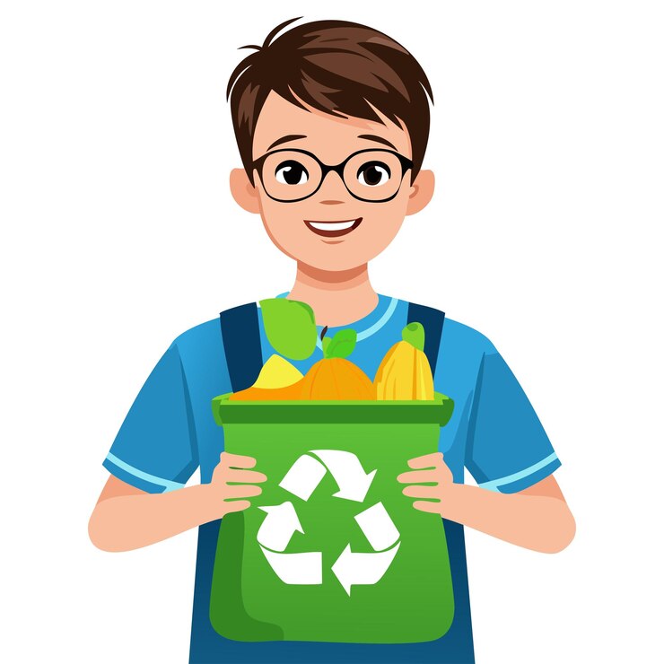 Vector retrato de un niño con un concepto de reciclaje