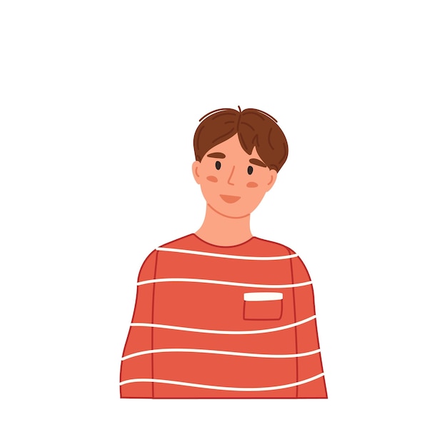 Retrato de niño en estilo de dibujos animados Avatar de niño aislado en blanco Adolescente feliz Perfil de personaje vectorial