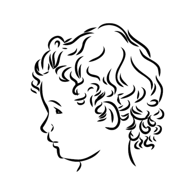 Retrato de niño pequeño dibujado a mano en el dibujo vectorial de perfil aislado en el arte de línea de fondo blanco