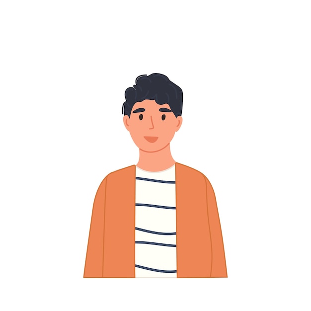 Vector retrato de niño sonriente en tela casual estilo plano de dibujos animados avatar de niño personaje vectorial adolescente feliz