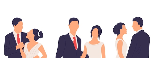 Retrato de novios sobre un fondo blanco en un vector aislado de estilo plano