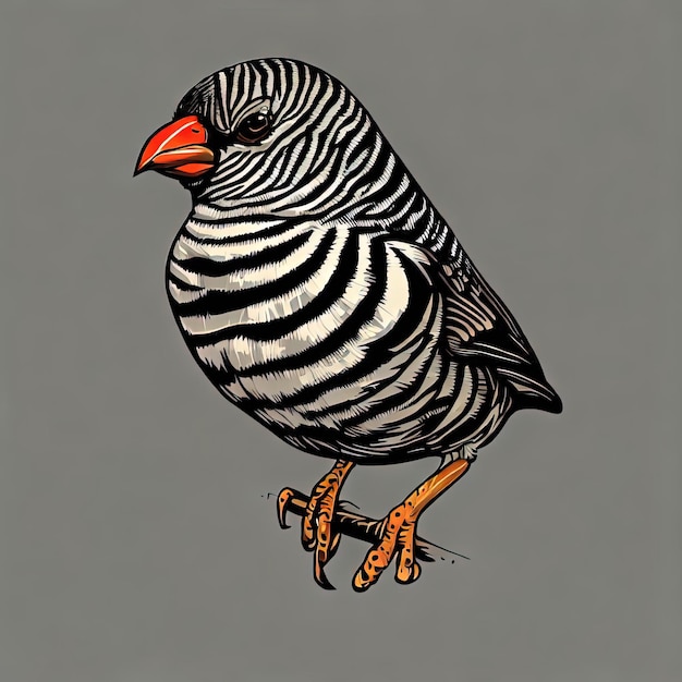 Retrato de pájaro del pinzón cebra Obra artística vectorial aviar detallada