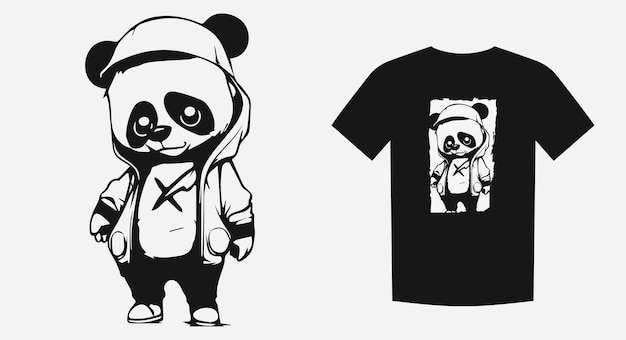 Retrato de panda inspirado en hipster en un estilo de dibujos animados monocromáticos perfecto para estampados, camisetas y logotipos elegante y salvaje con un toque de encanto chino ilustración vectorial