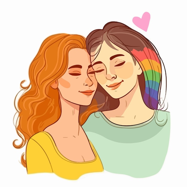 Un retrato de una pareja de lesbianas con una bandera del arco iris El concepto de LGBTQ Ilustración de una pareja